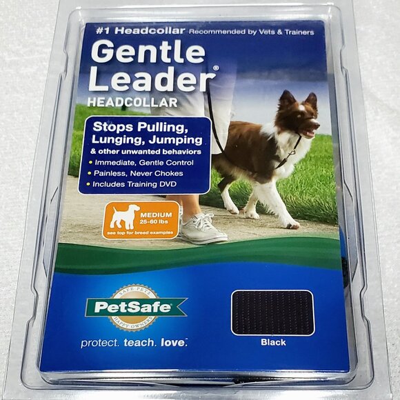 GENTLE LEADER~ Head Collar- Stop Pulling, Lunging, Jumping- MED- Black- With DVD - Picture 1 of 12